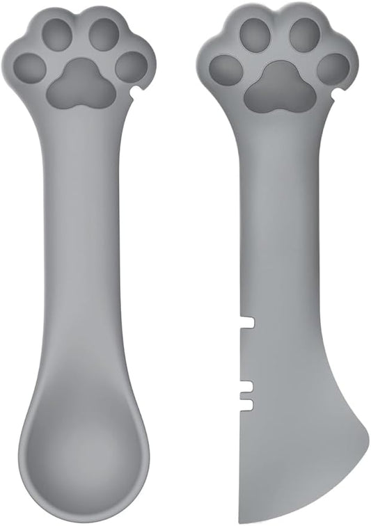2 Pack Dog Cat Food Spoon Spatula, Cute Paw Pet Can Opener Mixing Spoons for Dog Cat Wet Food, Small Silicone Spatula Cat Treat Spoon Pet Cannd Food Scoop for Dog Cat, Grey