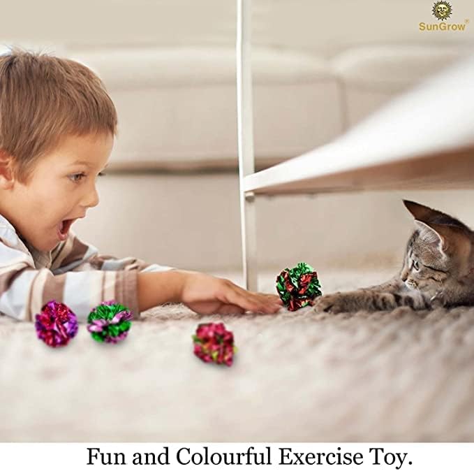 SunGrow Cat Crinkle Balls, 1.5-2 Inches, Lightweight, Ideal for Kittens and Adult Cats (24 Pieces, Multicolor)