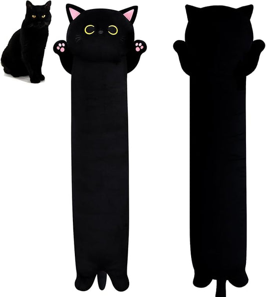 Long Black Cat Plush Pillow, 40.5" Cute Black Cat Stuffed Animal Plushie, Kawaii Cat Toys Throw Pillow for Kids, Home Decorations
