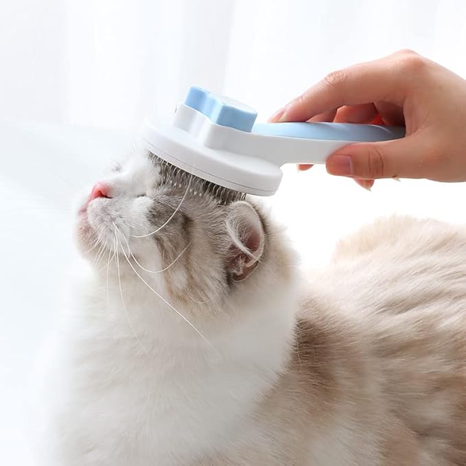 Pet Brush for Fur Friends, Self Cleaning Cat Brush with Hair Release for Shedding and Grooming, Deep Cleaning Cat Brushes for Indoor Cats Dogs Puppy Rabbits (Pink)