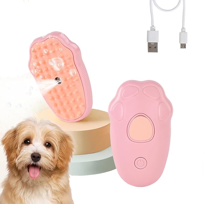Pet Steam Brush, 3 in 1 Steamy Cat Brush, Silicone Massage Grooming Brush Steamy Dog Brush for Shedding Pet Hair Removal Comb for Cats and Dogs(Pink)