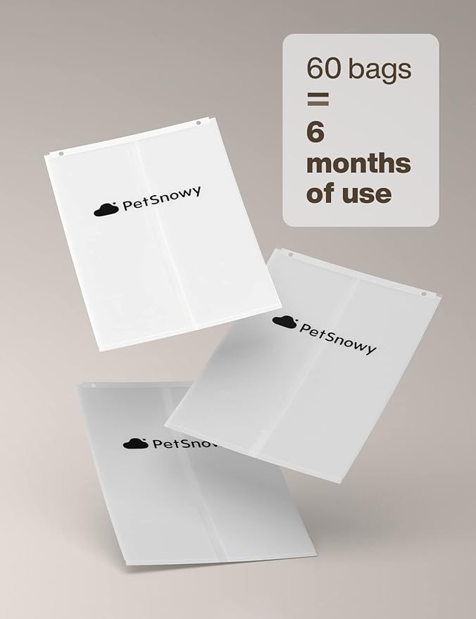 SNOW+ Cat Litter Box Liners, Self-Sealing Waste Drawer Bags for Automatic Cat Litter Box, 60 Pcs