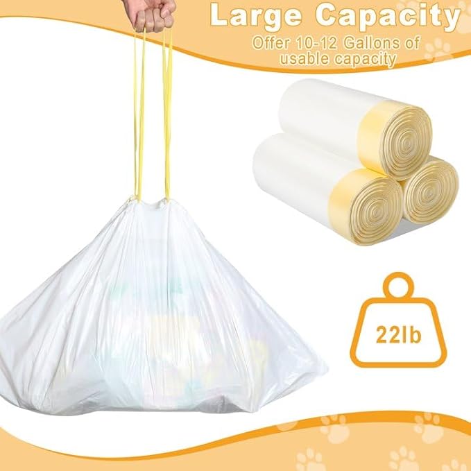 Waste Drawer Liners Bags Replacement Compatible with Litter-Robot 3/4, 60 Count Thickened Heavy Duty Cat Liner Bags with Drawstring 10-12 Gallons of Capacity