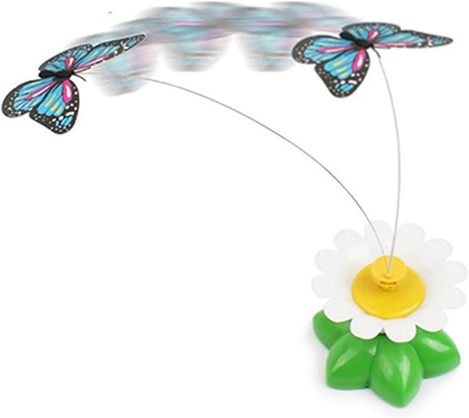 Pomya Cat Teaser Toy 360 Degree Rotating Flower Shape Interactive Kitten Toy with Electric Flying Butterflies, Easy Use, Help Loosing Weight, Self Rotating, and Relieve Boredom