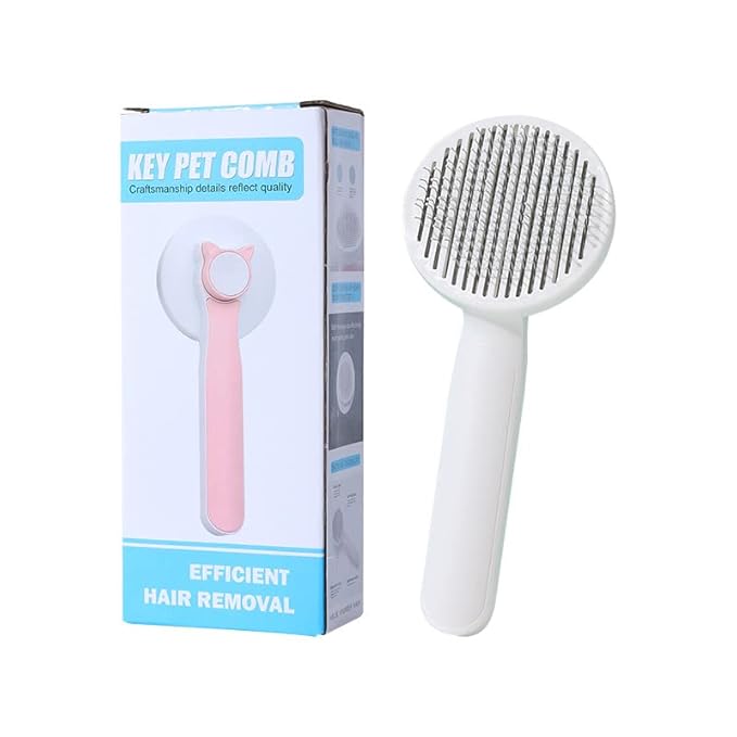 Pet Brush for Fur Friends, Self Cleaning Cat Brush with Hair Release for Shedding and Grooming, Deep Cleaning Cat Brushes for Indoor Cats Dogs Puppy Rabbits (Pink)