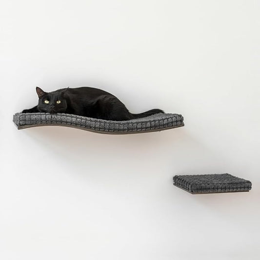 Cat Wall Furniture, Cat Steps for Wall, Cat Wall Mounted Bed, Cat House, Cat Shelves, Cat Bed, Cat Condo, Floating Cat Wall Shelf, Waved Shelf for Cat, Cat Set Grey Waved Shelf+Step