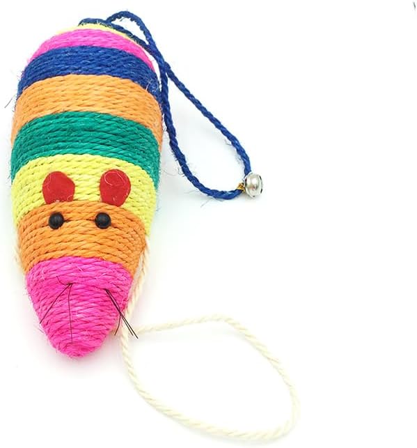 Sisal Mouse Toy for Cats, Cat Scratching Toy Big Sisal Mouse Toy with Rattling Sound for Cats (Multicolored)