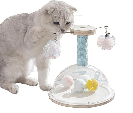 Marchul Cat Scratching Post with Hanging Ball, Wooden Cat Fetch Ball Toy, Sisal Scratcher Interactive Kitten Fun Track Toy for Indoor Cats Physical Exercise,M