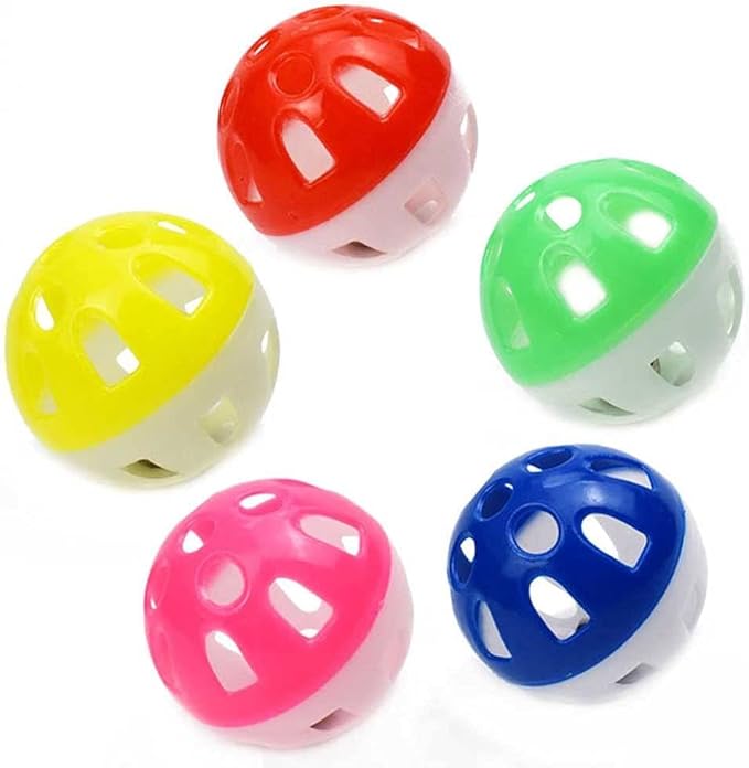 10 PCS 1.6" Cat Balls with Bell Big Lattice Wiggly Jingle Rattle Plastic Toy Assorted Color