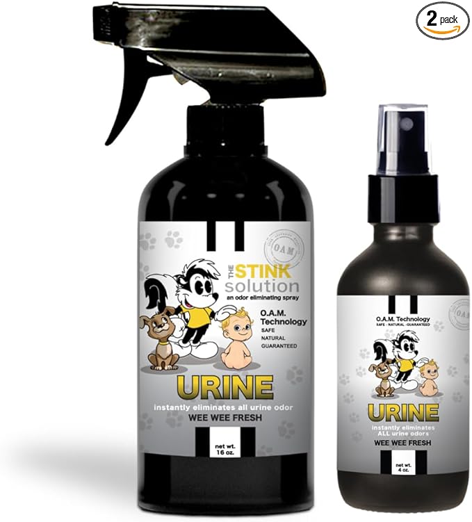 Urine Odor Eliminator Spray Completely & Safely Removes Cat Urine, Dog Pee, & Human Urine Odor Quickly from Carpet, Mattress, Hardwood Floor, & More - 1 16 oz, 1 4 oz (WeeWee Fresh)