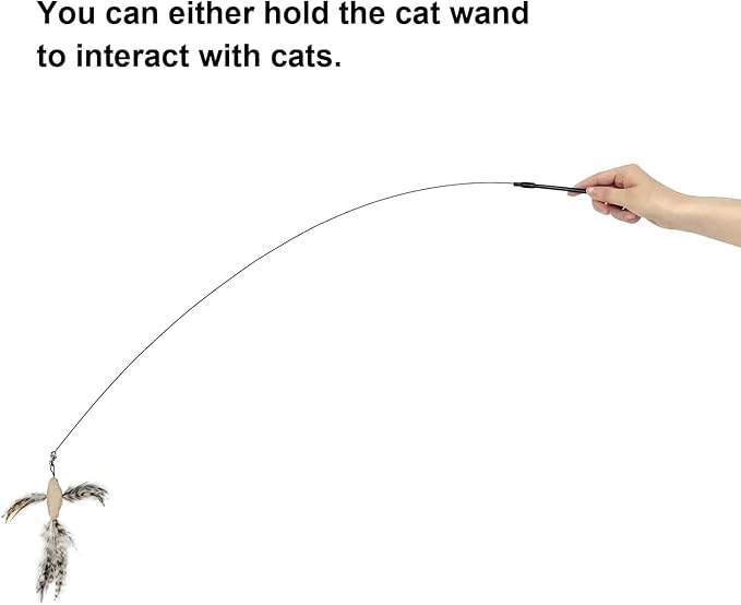 Cat Feather Toys with 1 Suction Cup,2 Cat Wands,8Pcs Birds and Insects Simulation Feather Refills with Bells, Interactive Toys for Indoor Cats and Kitten.