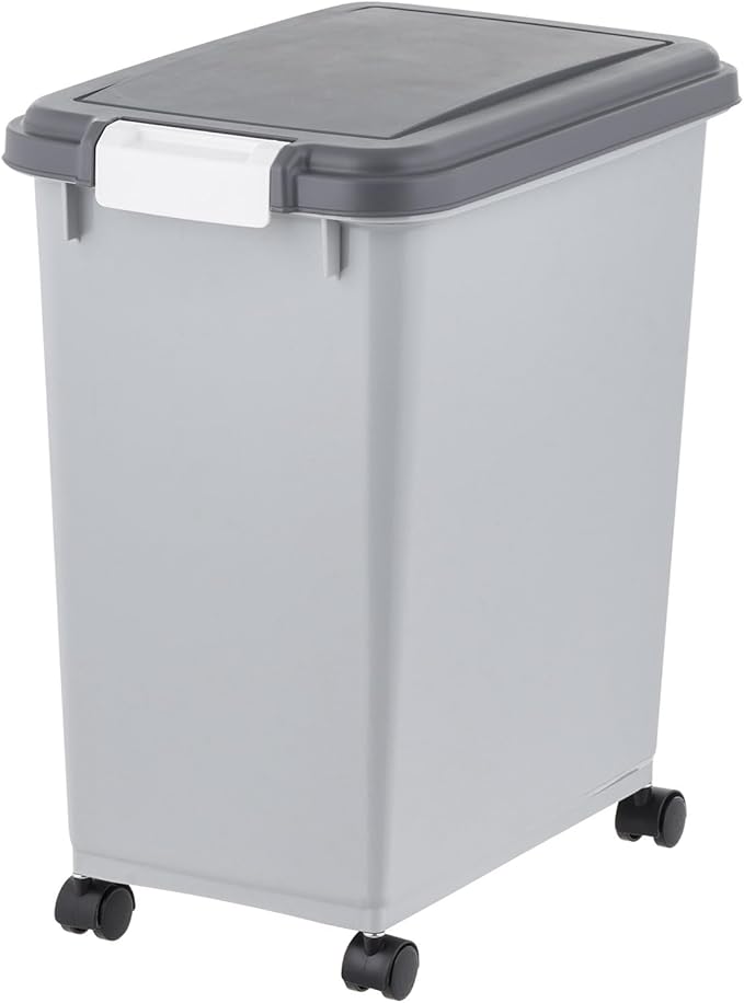 IRIS USA Airtight Dog Food Storage Container with Wheels, Up to 30 lbs & 11 lbs, 2-Cup Scoop, Cat Dog Treat Wet Food Cans Toys Storage Container, Stackable, Portable, Gray