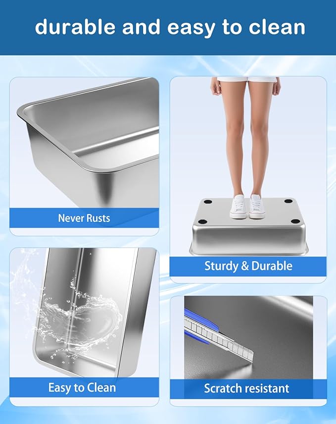 XL Stainless Steel Enclosed Litter Box with Covered, High Sides, Eliminates Odors, Hooded Cat Litter Box, Easy Clean, Extra Large Metal Litter Box with lid for Indoor Cats, Blue, FOXORU