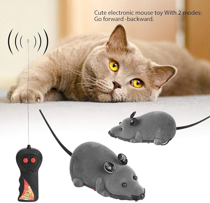 Fdit Electronic Mice Toy Furry Cute Pet Cats Mouse Catcher Animals Toys Funny Rat Novelty Gift with Remote Control(Grey)