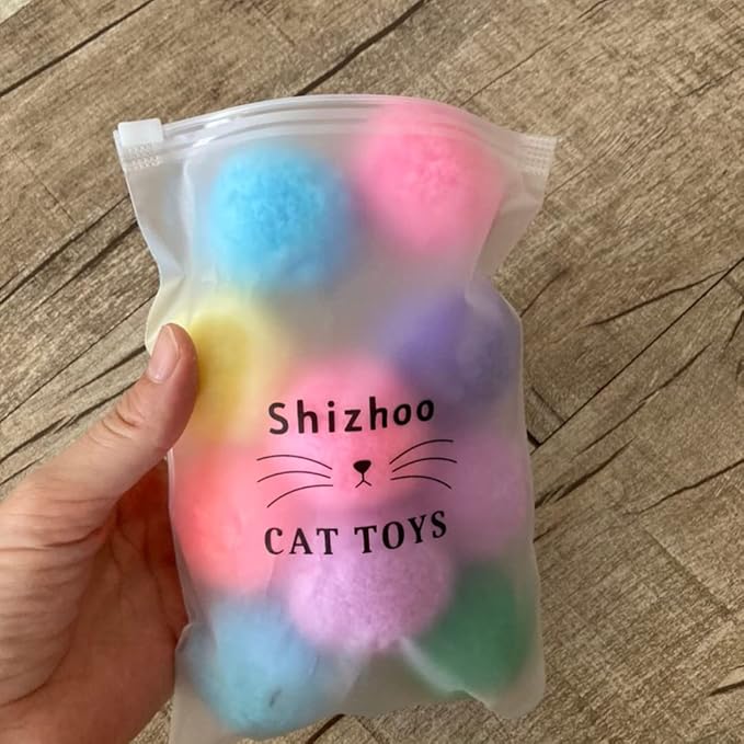 Premium Soft Pom Pom Balls for Kittens - Lightweight, Interactive, Assorted Colors - Plush Toy Balls for Kitten Training and Play - Pet Products for Cats (2.0 Inches 10 Balls)