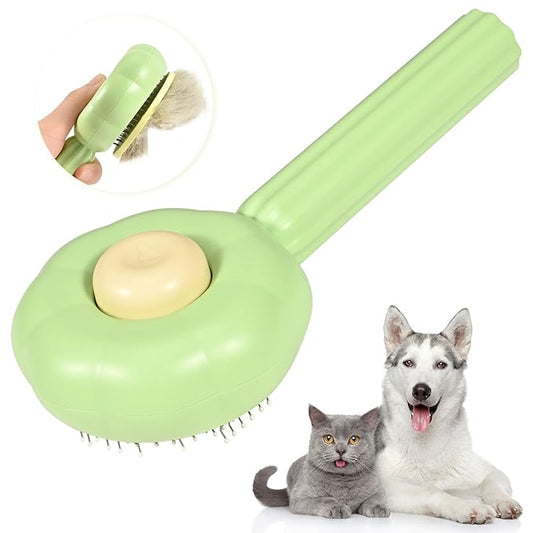 Sunflower Cat Brush for Shedding, Self Cleaning Cat Hair Brush, Pet Grooming Brush with Release Button for Short and Long Haired Cats Dogs (Green)