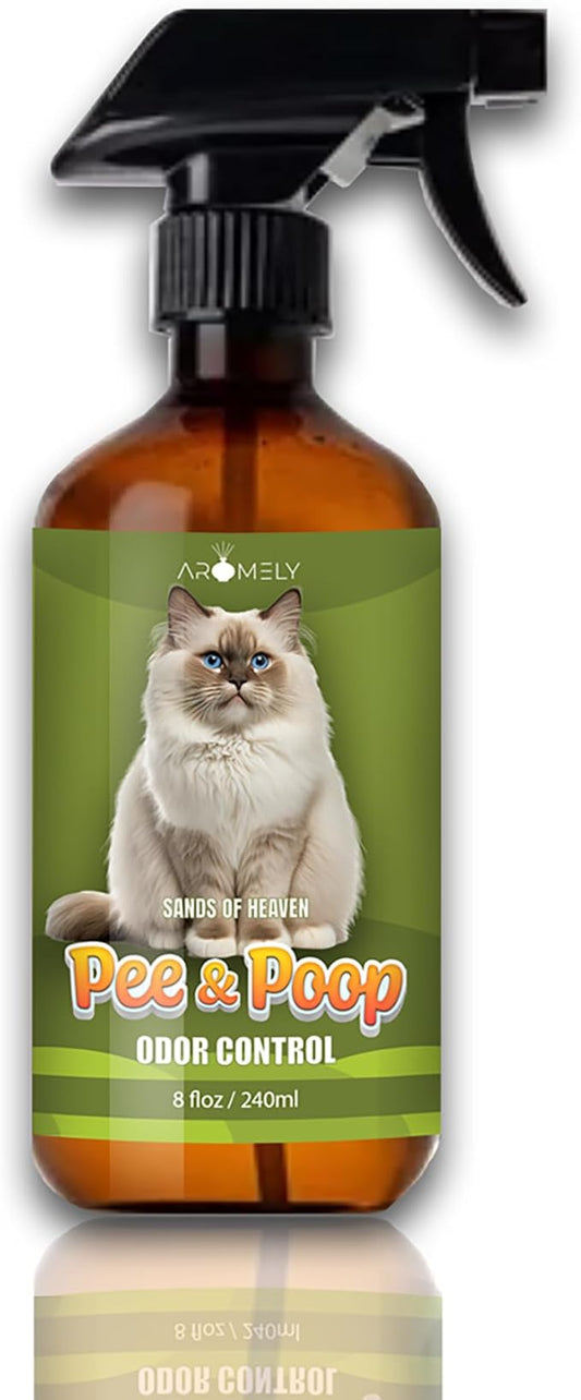 Pee & Poop Cat Deterrent Spray - Sands Heaven Advanced Cat Litter Deodorizer 8oz - Concentrated Pet Urine & Feces Neutralizer, Fresh Scent for Litter Boxes, Carpets & Home