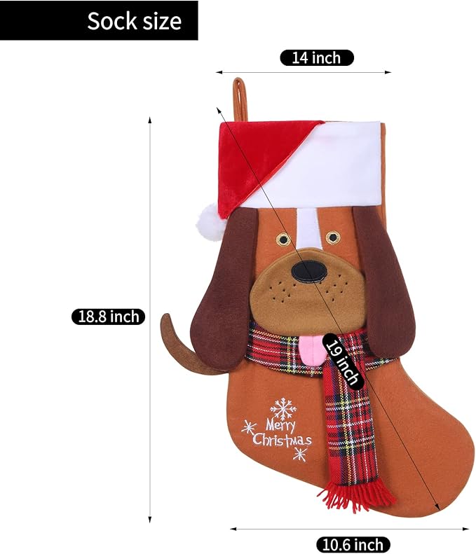 19.5'' Cute Pets 3D Christmas Stocking for Pets Dog Xmas Holiday Pet Theme Gift (Brown-Dog-Stocking)