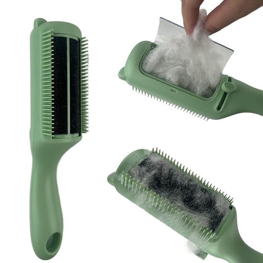 Cat Brush Pet Dry Cleaning Brush Cat Self Sticky Brush for Shedding and Grooming Long Short Hair Removal Comb with Recycling Box for Kitten Dog Rabbit Massage Roller Removes Loose Fur (Green)