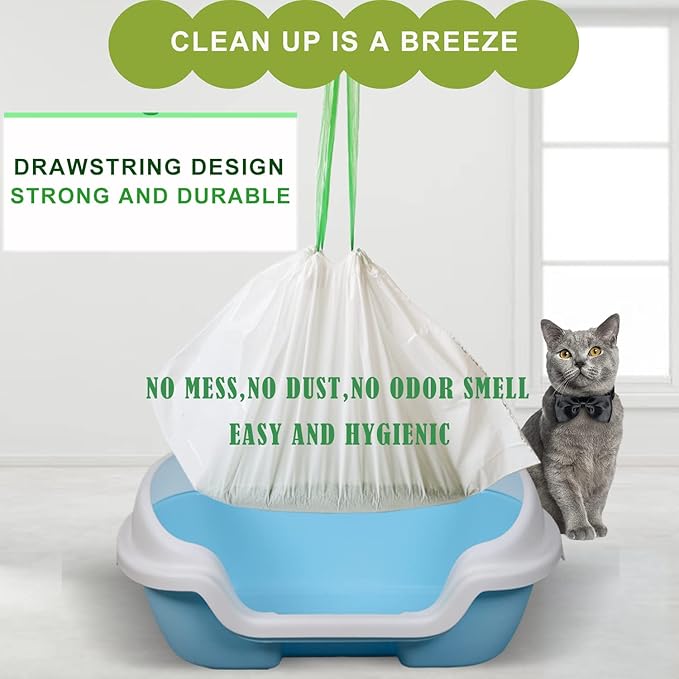 Jumbo Cat Litter Box Liners - 30 Count Extra Large Drawstring Bags, 4 Mils Thickness Pan Liner for Pet Cats and Kitties - 41" x 18" Oversized