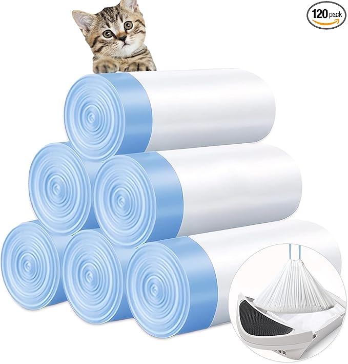 120 Count Cat Litter Box Liners 25" x 15.7", Heavy Duty Cat Litter Bags Compatible with Litter-Robot 3/4, Automatic Cat Litter Box Self Cleaning Bags Trash Bags with Drawstring