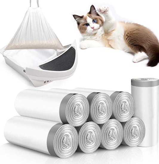 160 Count Cat Litter Box Liners with Drawstring, Compatible with Litter Box Robot 3 & 4, Cat Litter Bag Replacement, Self-Cleaning Cat Litter Trash Bags, 10-12 Gallons
