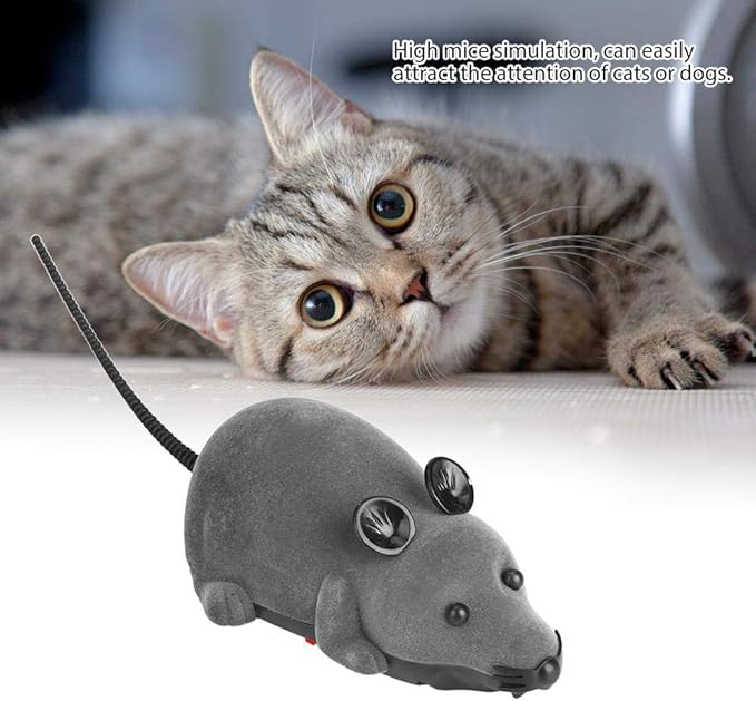 Fdit Electronic Mice Toy Furry Cute Pet Cats Mouse Catcher Animals Toys Funny Rat Novelty Gift with Remote Control(Grey)