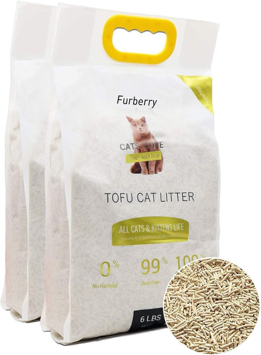 Natural Soy Litter Tofu Cat Litter Clumping Flushable Litter Ultra Absorbent and Fast Drying Zero Dust Low Tracking, Unscented, 2 Pack