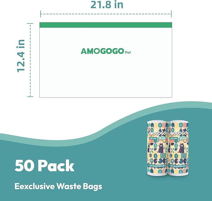 50 Pack Litter Box Liner Bags, Compatible with Petkit Pura Max & X, Self-Cleaning Cat Litter Box Replacement Waste Bags, Drawstring Leak-proof Cat Litter Box Trash Bags