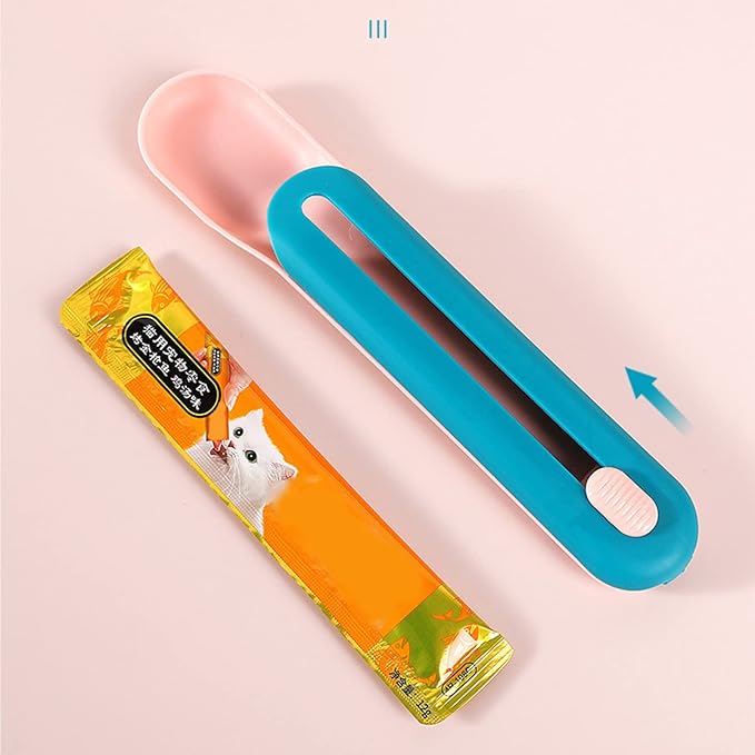 Pet Feeder Cat Strip Squeeze Spoon, Cat Wet Treats Dispense, Multi Functional Pet Spoons Cat Feeder,Cat Wet Food Spoon Feeding Pet Food Spoon Cat Snack Spoon for Lickable Wet Cat Pet Liquid(Blue)