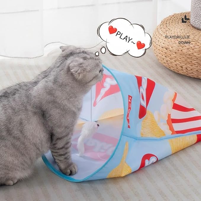 Creative Potato Chip Bag Folding Ring Paper Cat Tunnel Cat Toy Self High Fun Hide and Seek Rolling Dragon Channel Cat Drill Bag with Hanging Toy Pet Supplies (Orang)