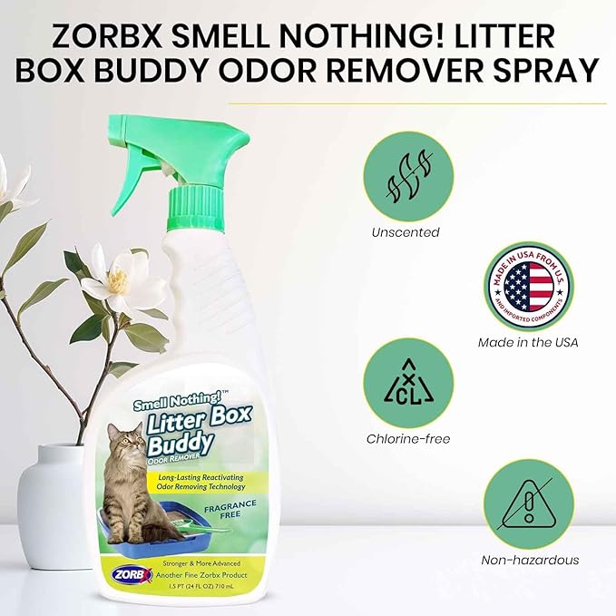 ZORBX Unscented Cat Litter Deodorizer Spray – Fast-Acting Cat Litter Box Deodorizer for Strong Urine Odor & Cat Litter Odor Control | Advanced Pet Odor Remover & Stronger Odor Neutralizer (24 Fl Oz)