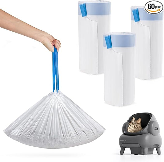 60 Count Cat Litter Bags Liners for Neakas M1 Open-Top Self-Cleaning Cat Litter Box, Extra Thick Drawstring Heavy Duty Disposable Leak-Proof Replaced Waste Bags, 27.17" x 13"