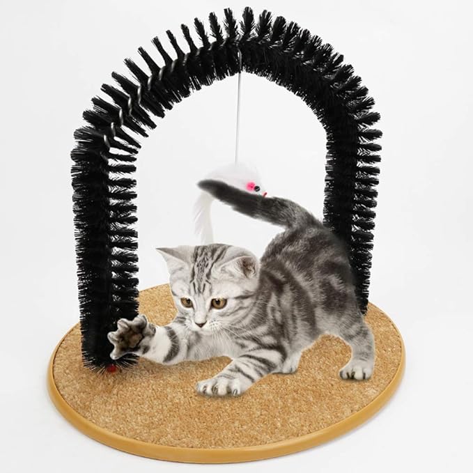 Cat Scratcher, Cat Brushes for Indoor Cats, Cat Arch Self Groomer Scratching Board Scratch Pad, Cat Hair Brush for Shedding, Cat Face Head Self Grooming Brush Post for Deshedding w/Cute Kitten Toy