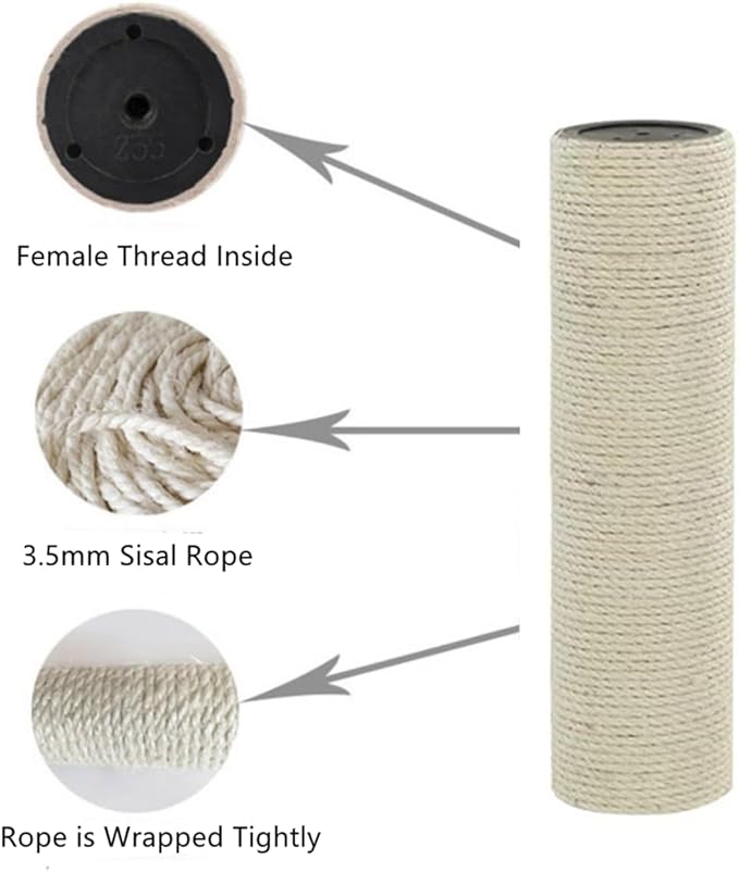 SHENGOCASE 4-Pack Cat Tree Replacement Post 13.8" L, 3.15" Ø Pole with M8 Bolt, Cat Tower Relacement Post, DIY Cat Scratching Post Replacement Part Pole