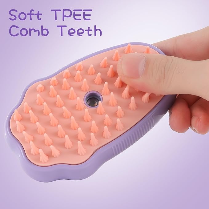 Rechargeable Cat Steam Brush for Shedding - Self Cleaning Steamy Cat Brush Cat Steamy 3-in-1 Pet Steam Brush - Spray, Massage & Hair Removal Grooming Tool, Purple