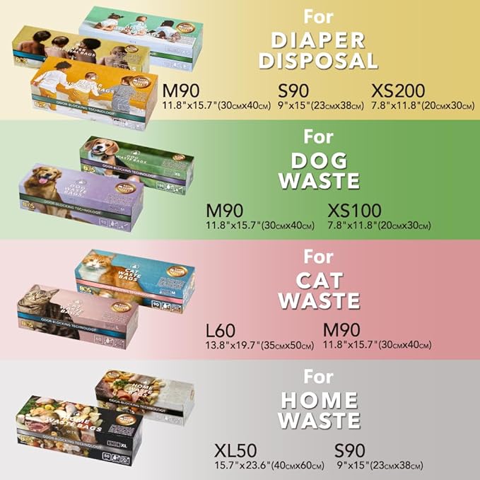 Best Odor-sealing Cat Waste Disposal Bags, BOS - Durable and Smell-free [Size: M, Color: Light blue] (90 Count, Pack of 2) (180 Bags)★Brand-new packaging design ★NOT a litter box liner