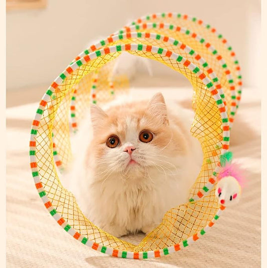 Folded Cat Tunnels for Indoor Cats, Cat Donut Tunnel, Cat Play Tunnels, Folded Cat Tunnel Spring,Cat Toy for Indoor Cats,Cat Toys Interactive for Indoor Cats (Yellow)