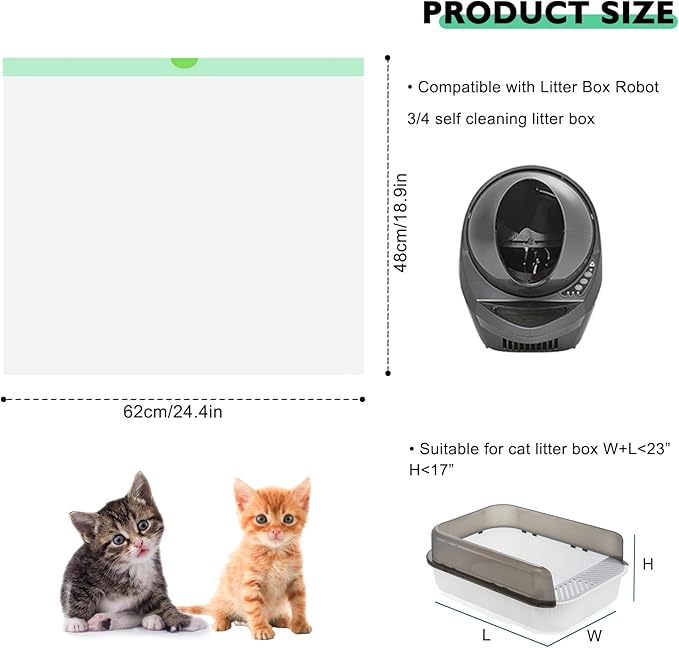 75 Pack Cat Litter Box Liner Bags Compatible with Litter Box Robot 4 and 3 Automatic Cat Litter Box, Thick Heavy Duty Drawstring Self-cleaning Litter Box Waste Drawer Liners, 9-11 Gallons Trash Bags