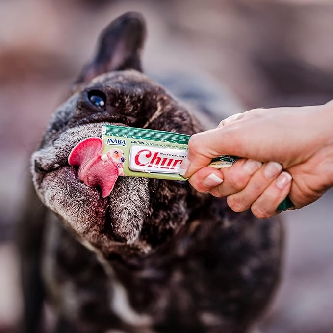 INABA Churu Meal Topper for Dogs, Complete & Balanced, Creamy, Lickable Purée Dog Food Toppers, 1.69 Ounce Tube, 3 Tubes (3 per Pack), Chicken with Cheese Recipe