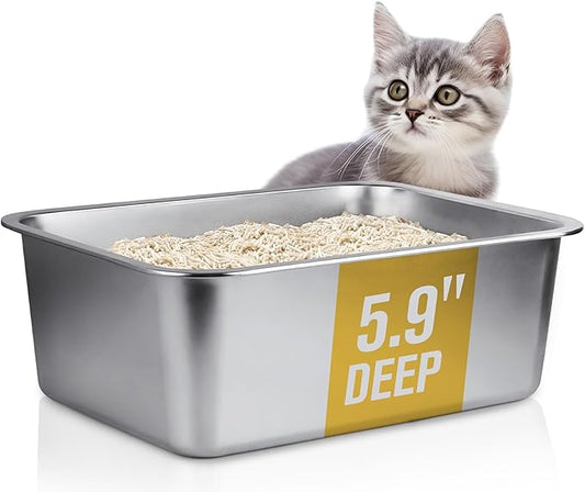 Stainless Steel Cat Litter Box - Scoop Free Cat Litter Boxes, Metal Litter Box, Stainless Steel Litter Box Easy to Clean, High Sided Litter Box, Ideal for Cats Rabbits Hamsters(Small)