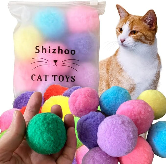 Premium Soft Pom Pom Balls for Kittens - Lightweight, Interactive, Assorted Colors - Plush Toy Balls for Kitten Training and Play - Pet Products for Cats (2.0 Inches 10 Balls)