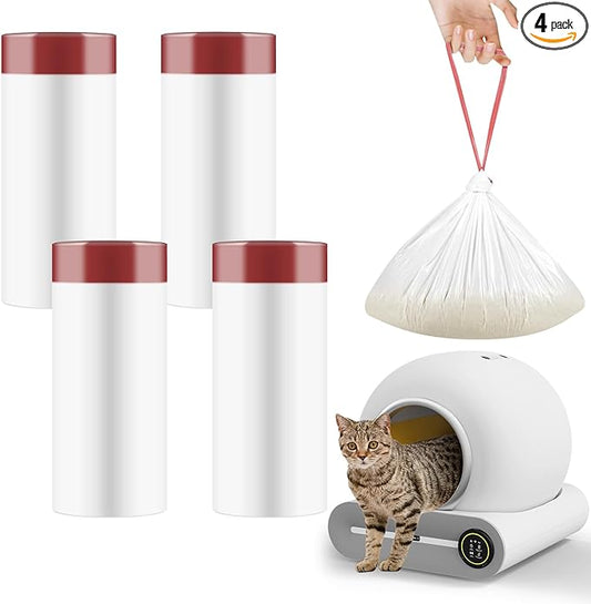Cat Waste Bags for Automatic Cleaning Litter Boxes, 19.7 x 17.7 Inches (4 Packs/80 Counts) White-Red