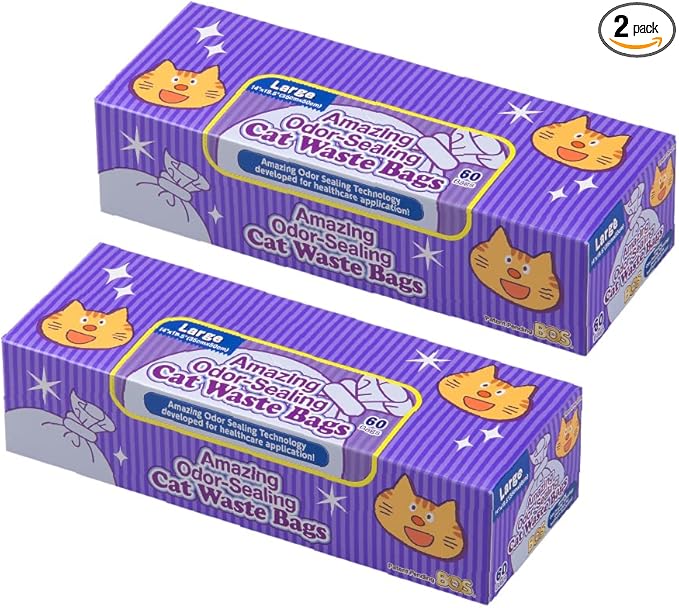 BOS Amazing Odor Sealing Cat Waste Disposal Bags - Durable, Unscented[Size: L, Color: light blue] (60 Count, Pack of 2) (120 Bags) ★NOT a litter box liner