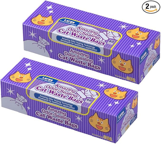 BOS Amazing Odor Sealing Cat Waste Disposal Bags - Durable, Unscented[Size: L, Color: light blue] (60 Count, Pack of 2) (120 Bags) ★NOT a litter box liner