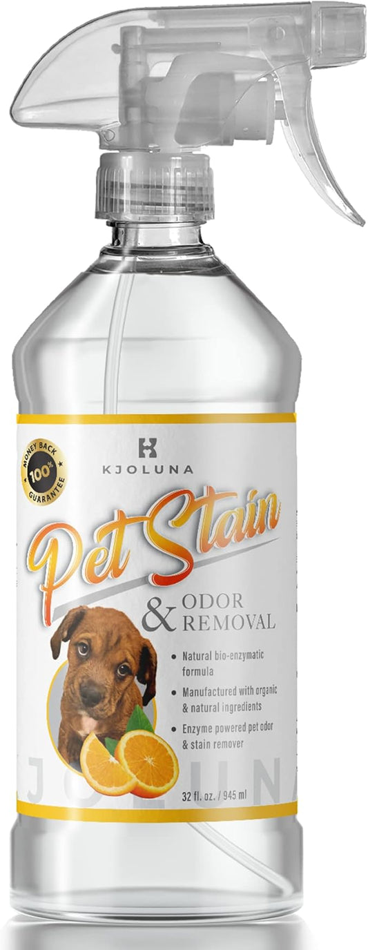 Pet Stain & Odor Eliminator for your home – Enzyme Powered Solution Made to Eliminate the Strongest Pet Urine Odor – Enzymatic Power Cleans and Removes Pet Stains From Carpet and Upholstery – Organic and Natural Ingredients – Made in the USA – 32oz