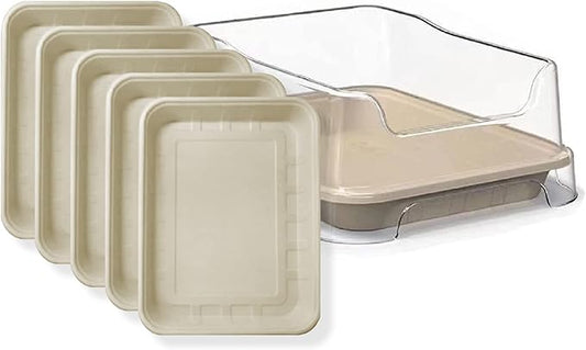 5-Pack Disposable Litter Boxes, Includes 1 Reusable Plastic Splash Shield. Low Entry for Senior Cats, Travel, Guinea Pigs, or Rabbits