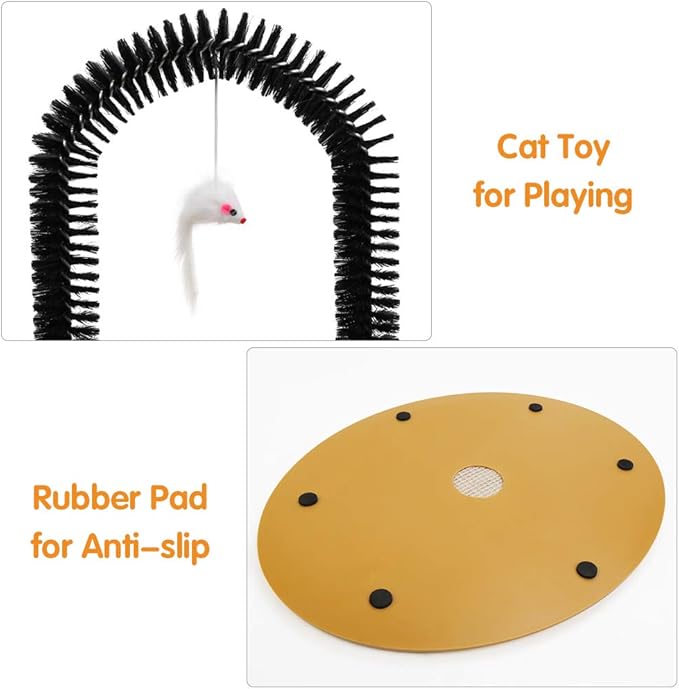 Cat Scratcher, Cat Brushes for Indoor Cats, Cat Arch Self Groomer Scratching Board Scratch Pad, Cat Hair Brush for Shedding, Cat Face Head Self Grooming Brush Post for Deshedding w/Cute Kitten Toy