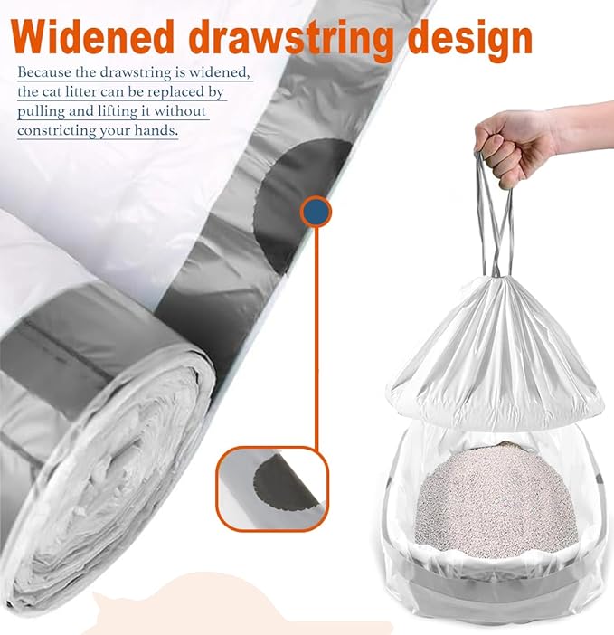 160 Count Cat Litter Box Liners with Drawstring, Compatible with Litter Box Robot 3 & 4, Cat Litter Bag Replacement, Self-Cleaning Cat Litter Trash Bags, 10-12 Gallons