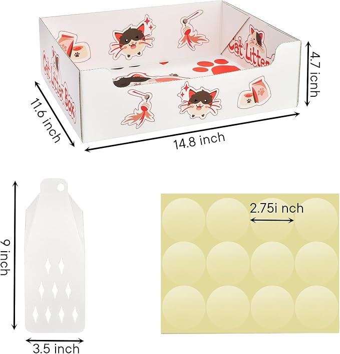 Lawei 8 Pack Disposable Litter Boxes for Cats, Foldable Paper Kitty Litter Tray with Scoop, Double Layer Waterproof Cat Litter Box for Travel, Small Pets Liner Pan, 14.8 x 11.6 x 4.7inch, Lightweight
